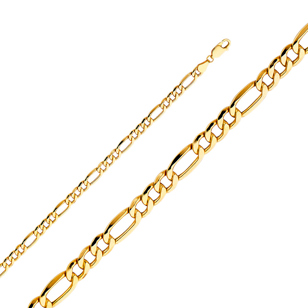 14K Italian Gold Figaro Chain | 5.1mm Thick, 20 Inch | Yellow Gold Necklace for Men & Women