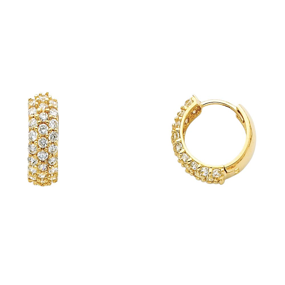 14k Yellow Gold Huggie Earrings with Stones all Around