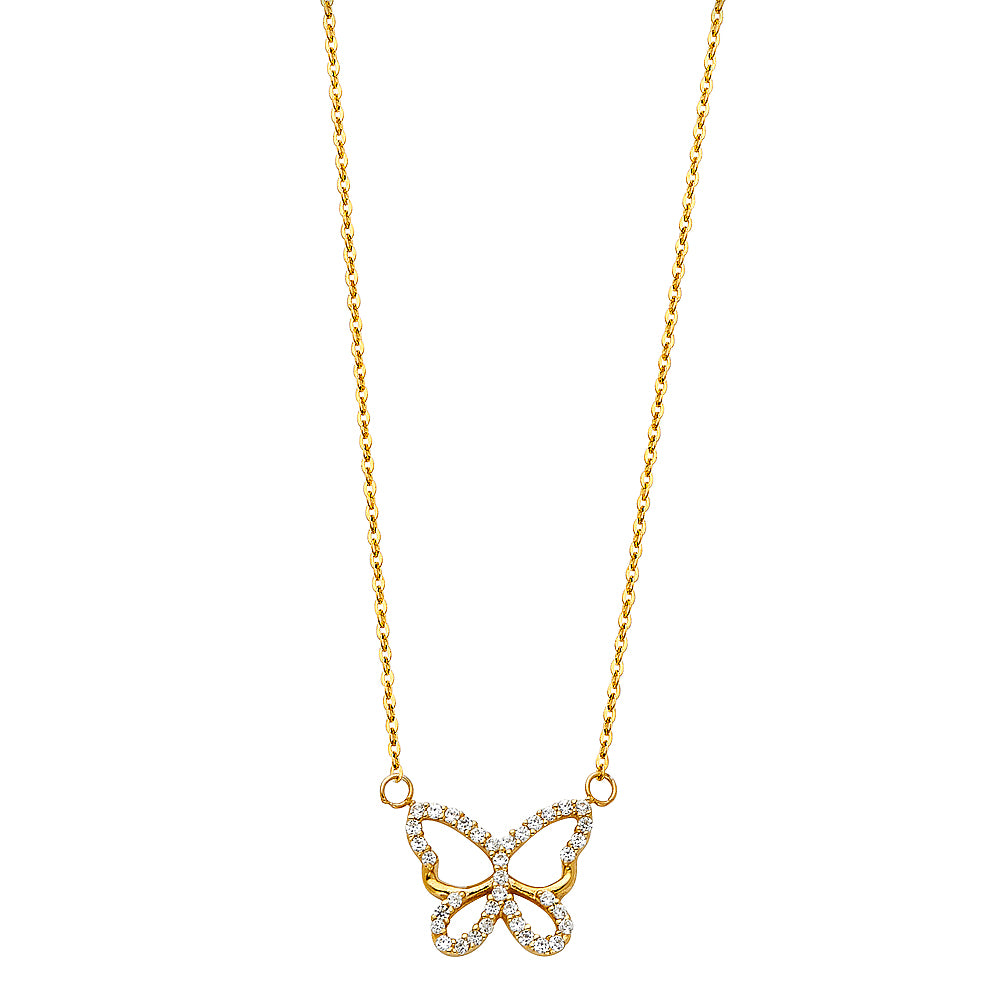 14K Italian Gold Butterfly Necklace with CZ Stones – Elegant Gold Jewelry