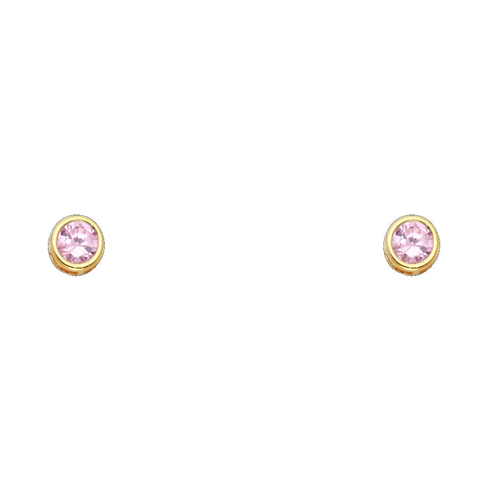 14K Gold 4mm CZ Bezel Screw Back Stud Earrings β Real Gold Earrings for Women & Kids