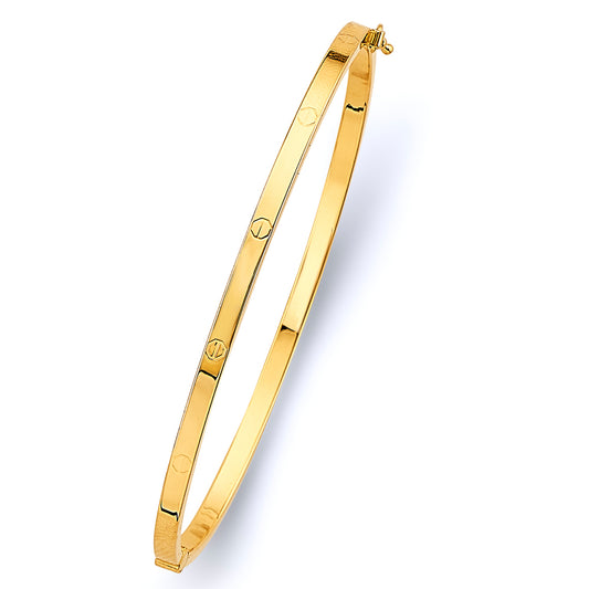 14K Italian Yellow Gold Screw Motif Bangle Bracelet | Solid Gold Luxury Hinged Bracelet