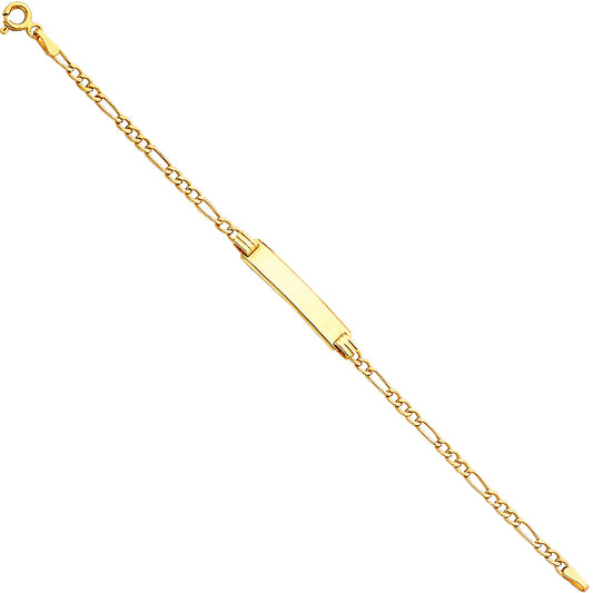 14k Solid Gold Figaro ID Bracelet – Engravable Name Plate Bracelet – Italian 14k Yellow Gold – Luxury Unisex Chain Bracelet