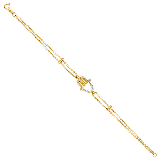 14k Pure Yellow Gold Double Bracelet with Hamsa Hand