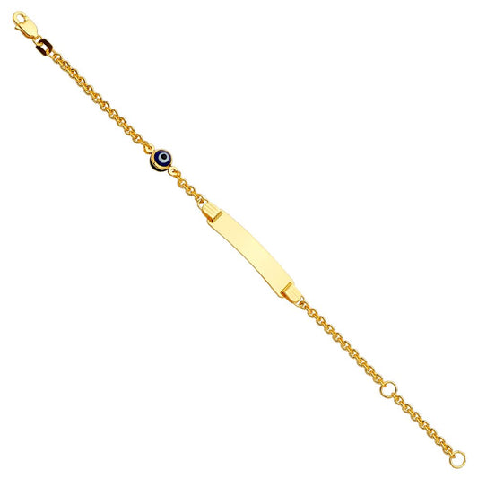 14k Pure Yellow Gold Baby ID Bracelet with evil eye