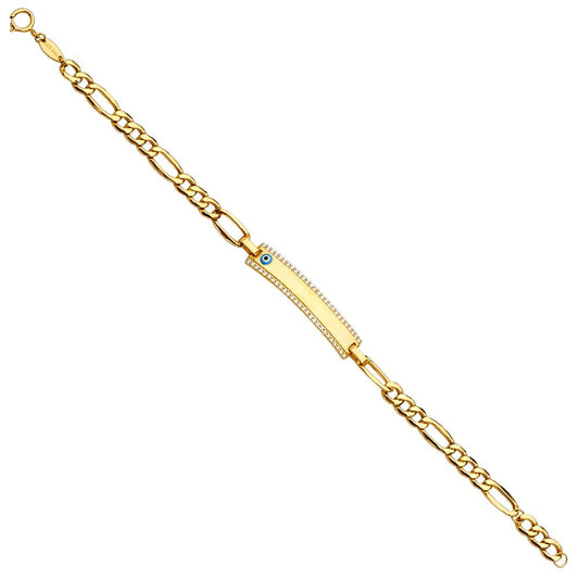 14k Pure Yellow Gold Baby ID Bracelet with Evil Eye