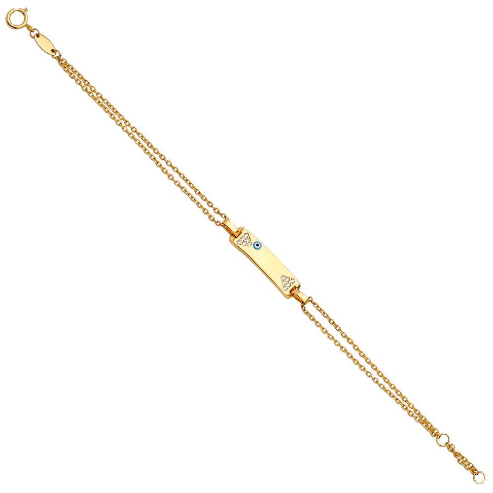 14k Pure Yellow Gold Baby ID Double Bracelet with and Evil Eye