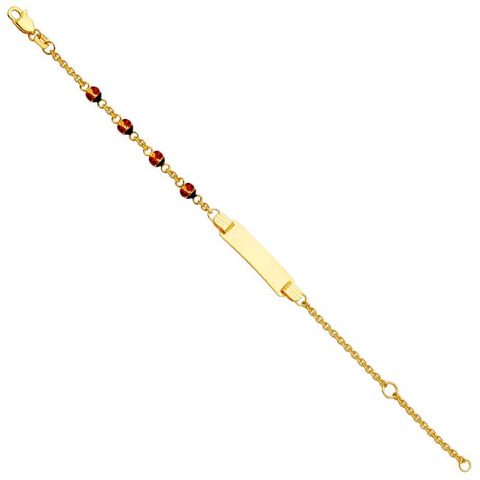 14k Pure Yellow Gold Baby ID Bracelet with Ladybugs