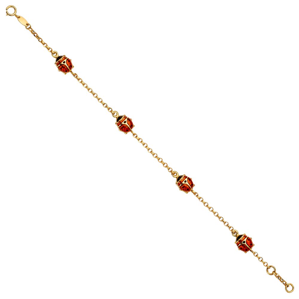 14k Pure Yellow Gold Ladybug Chain Baby 6.5" Bracelet