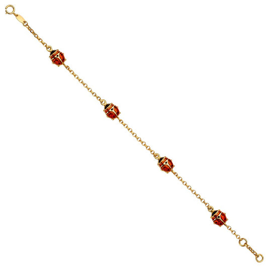 14k Pure Yellow Gold Ladybug Chain Baby 6.5" Bracelet