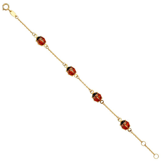 14k Pure Yellow Gold Ladybug Chain Baby 5.5" Bracelet