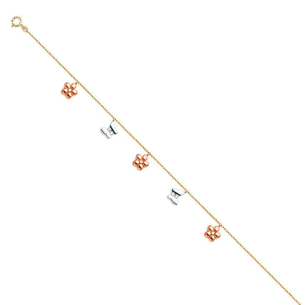 14k Pure Tri-Color Gold Charm Anklet