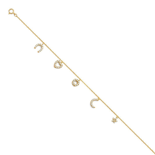 14k Pure Yellow Gold Stone Lucky Charms Anklet