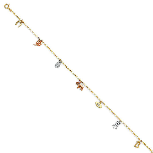 14k Pure Yellow Gold Lucky Charms Anklet