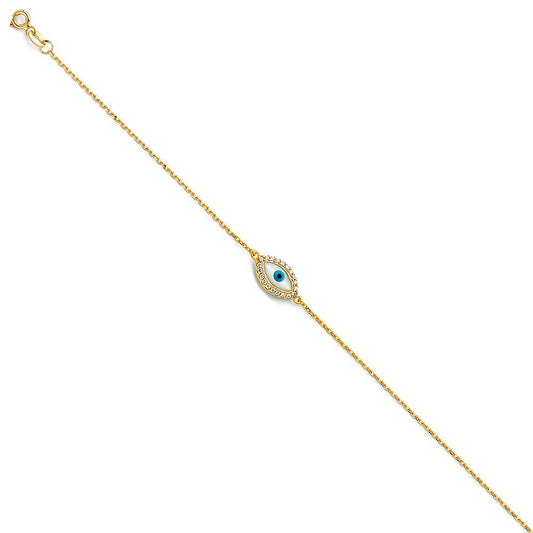 14k Pure Yellow Gold Evil Eye Bracelet