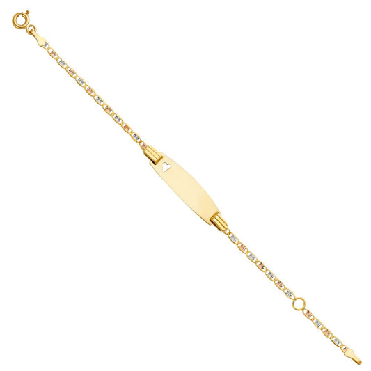 14k Pure Tri-Toned Gold Valentino Heart Oval ID Bracelet
