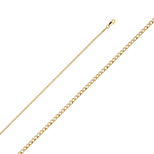 14K Italian Yellow Gold Cuban Bevel Link Chain Necklace (2mm)
