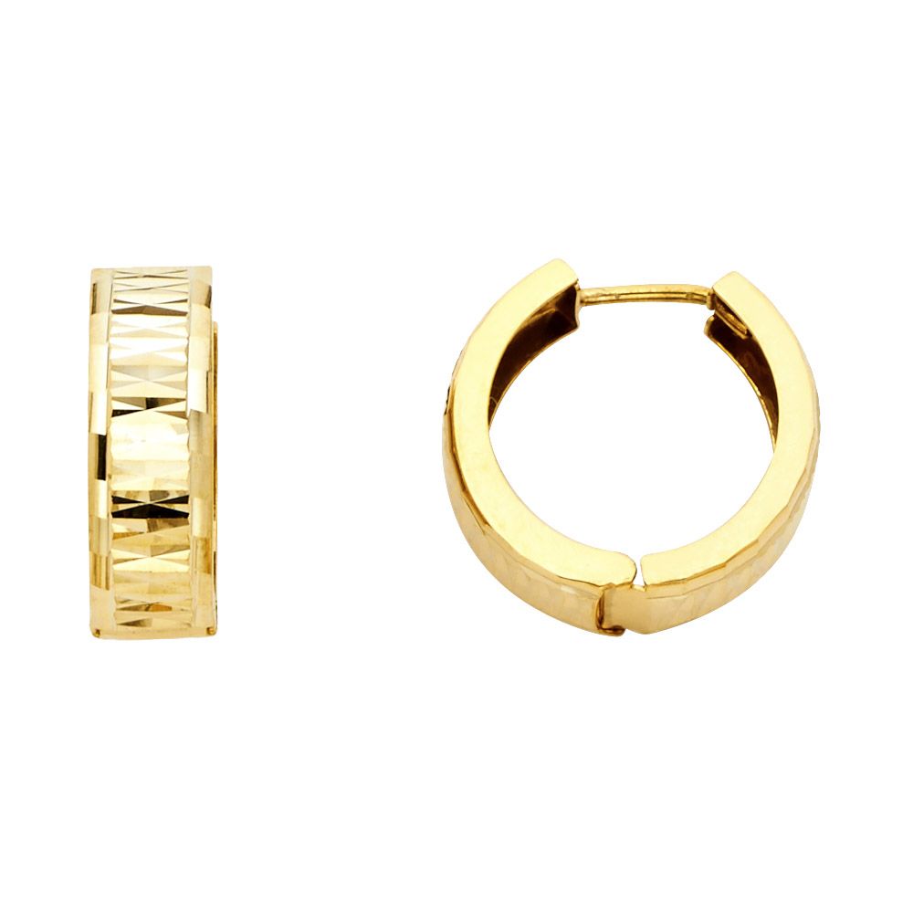 14k Yellow Gold Stamped Huggie Earrings