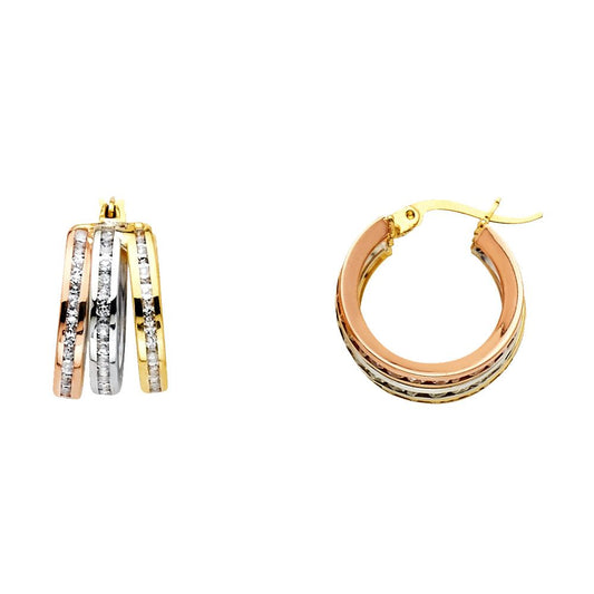 14k Tri-Colored Gold Huggie Earrings