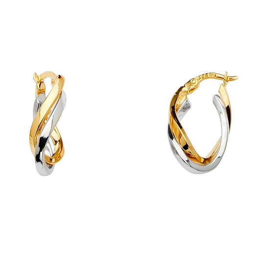 14k Two-Color Twisted Hoop Earrings