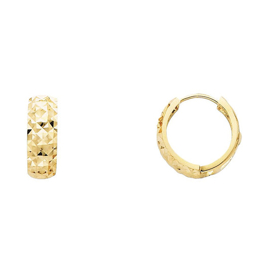 14k Yellow Gold Huggie Earrings with Pin Punk Pyramid Design