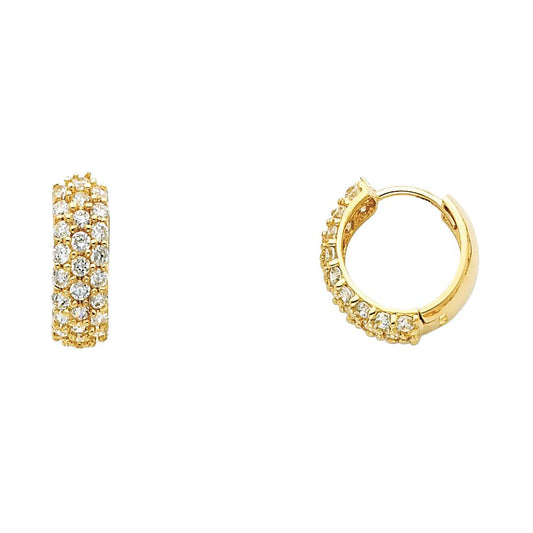 14k Yellow Gold Huggie Earrings with Stones all Around