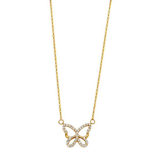 14K Italian Gold Butterfly Necklace with CZ Stones – Elegant Gold Jewelry