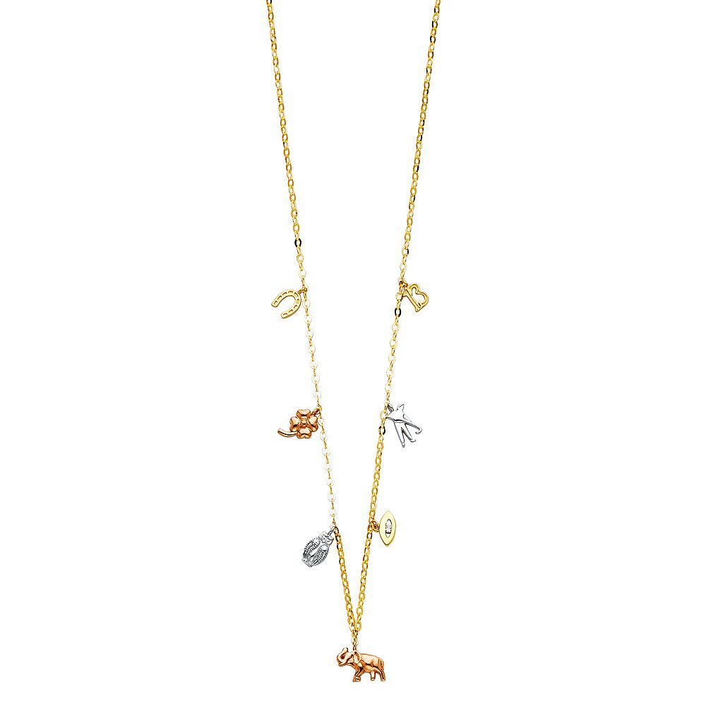 14k pure yellow gold lucky charms necklace