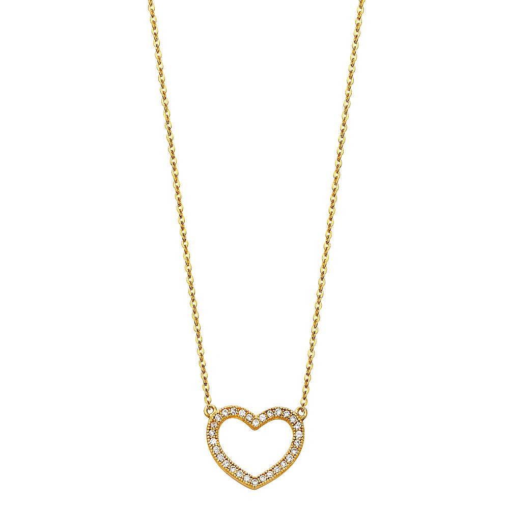 14k Pure Yellow Gold Heart Pendant Necklace