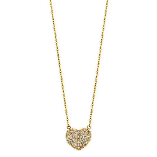 14k Pure Yellow Gold Heart Puff Pendant Necklace