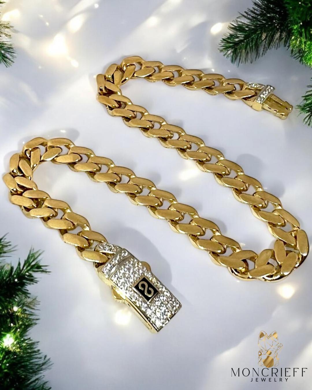 14K Italian Yellow Gold Monaco-Style Bracelet - 6.5mm, 8", with Box Lock & Cubic Zirconia