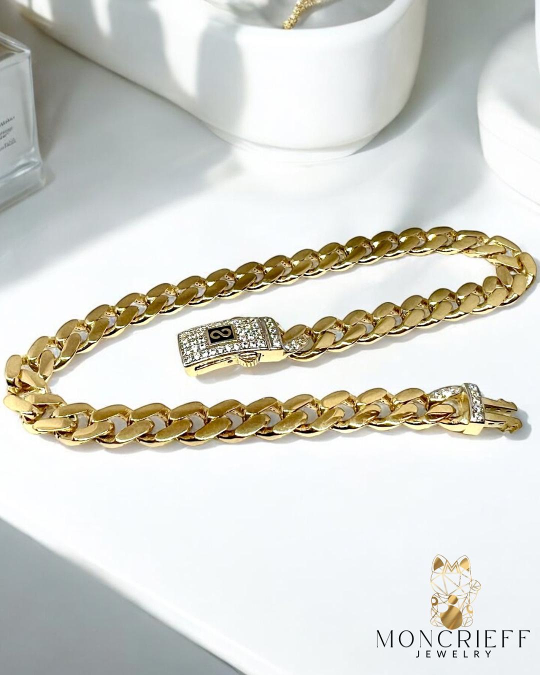 14K Italian Yellow Gold Monaco-Style Bracelet - 6.5mm, 8", with Box Lock & Cubic Zirconia