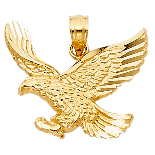 14K Italian Yellow Gold Eagle Pendant – Real Gold Eagle Charm Necklace Pendant