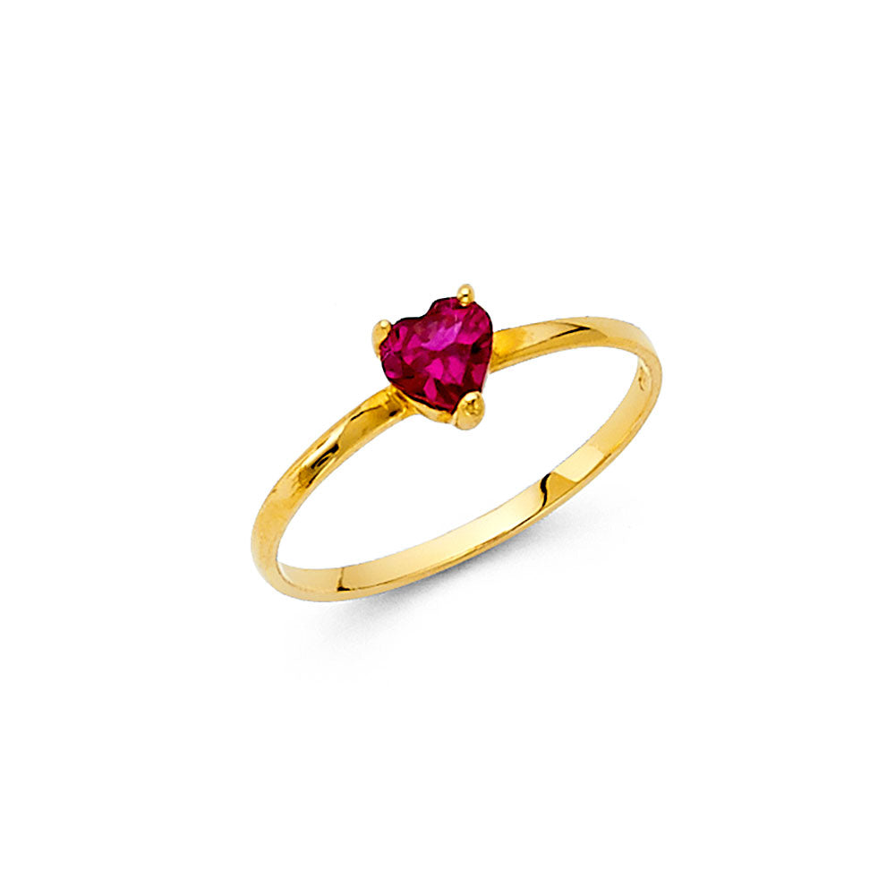 14K Gold Heart-Shaped Ruby Ring – Dainty Gold Ring for Baby, Minimalist Birthstone Jewelry