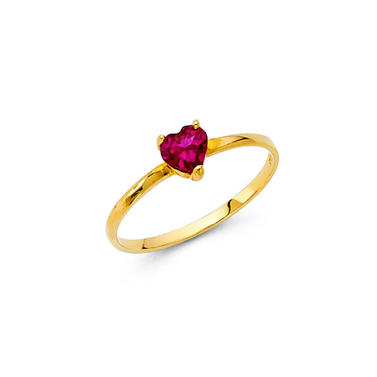 14K Gold Heart-Shaped Ruby Ring – Dainty Gold Ring for Baby, Minimalist Birthstone Jewelry