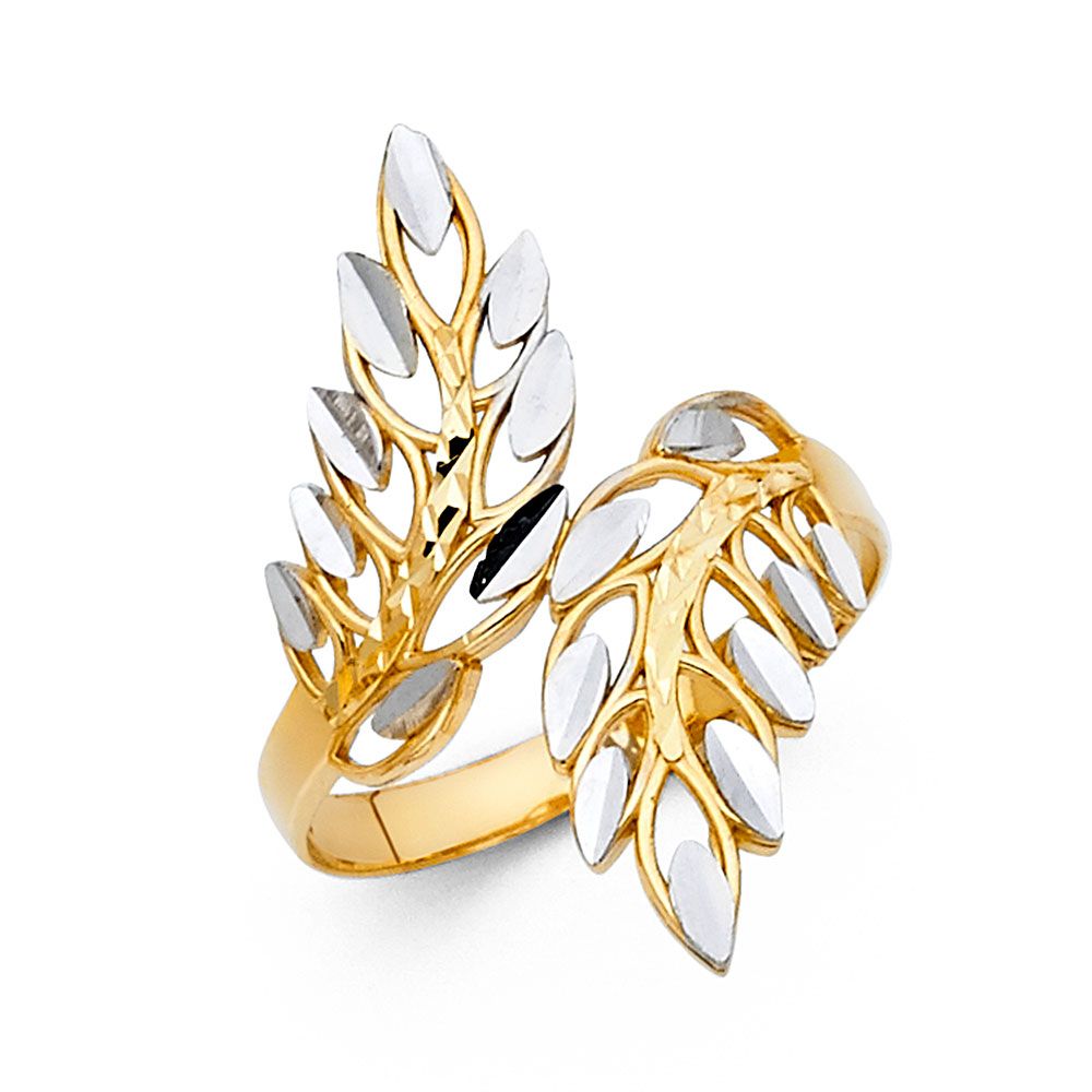 14k Pure Gold Two-Tone Leaves Ring