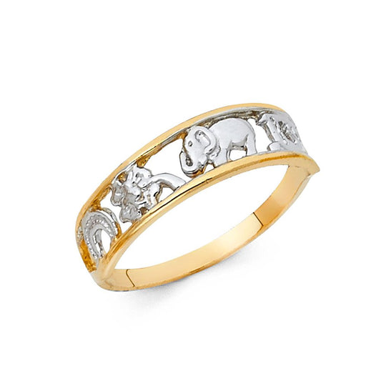 14k Pure Gold Two-Tone Lucky Symbols Ring