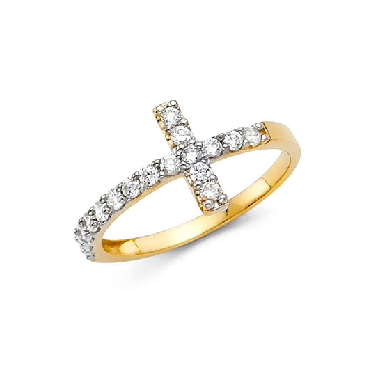 14k Pure Gold Side Way Cross Ring
