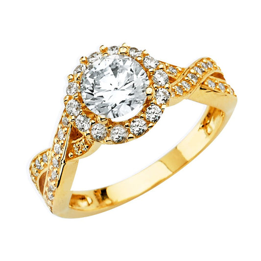 14k Pure Gold Engagement Ring with Crossed Arragement