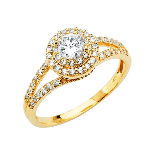 14k Pure Gold Engagement Ring with a Double Halo