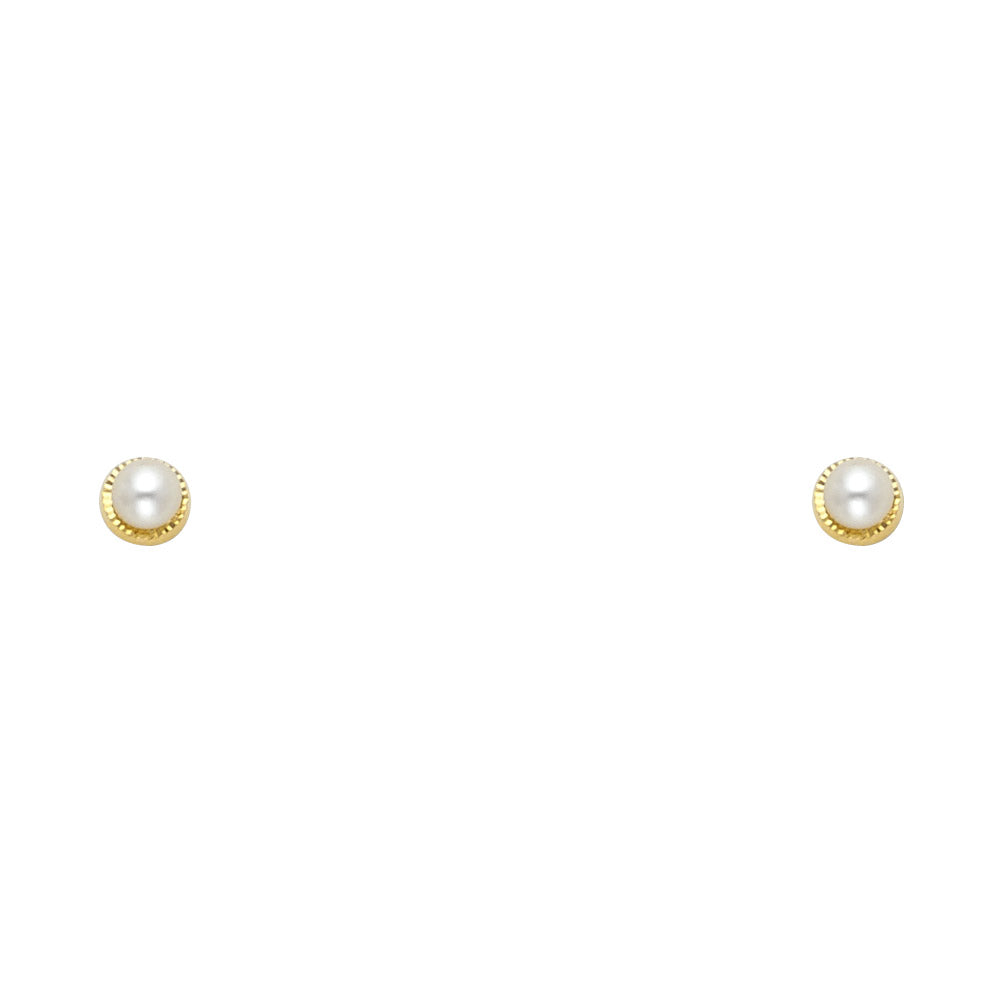 14K Gold 2.7mm Pearl Stud Earrings – Screw Back Earrings for Women & Kids